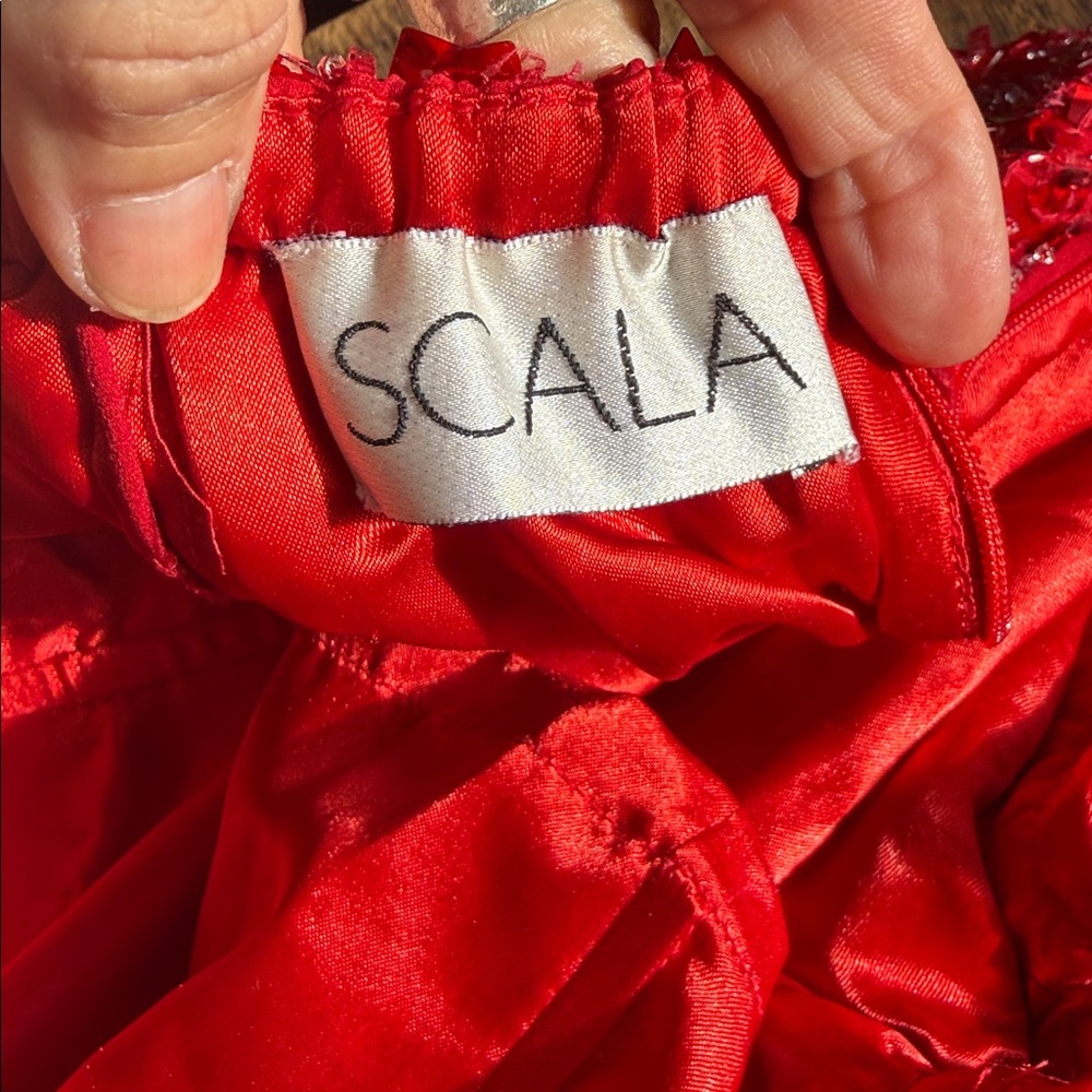 Scala gorgeous Red Sequin Dress evening gown side slit - Picture 11 of 14
